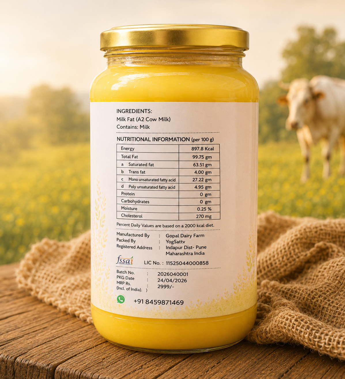 YogSattv jar showing the nutritional information label